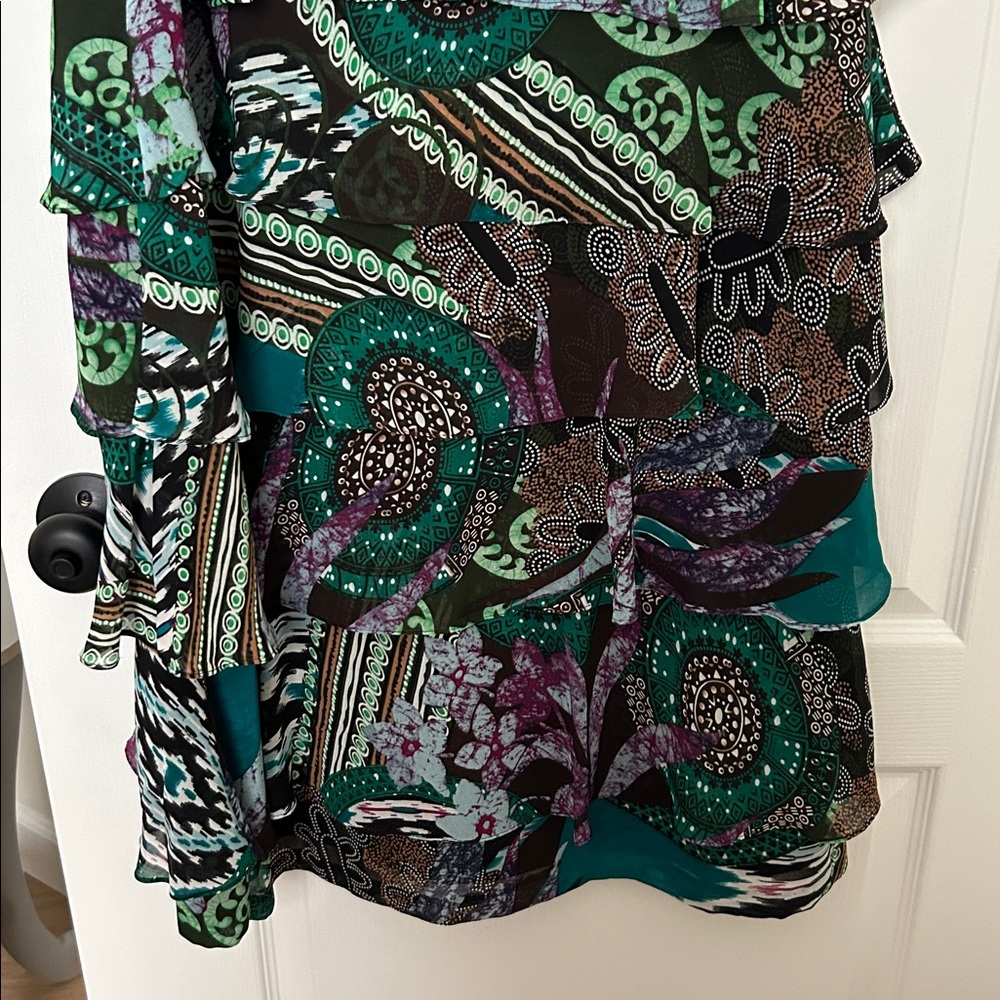 Robbie Bee Teal and Black Tiered Sleeveless Patterned Dress - Picture 4 of 6